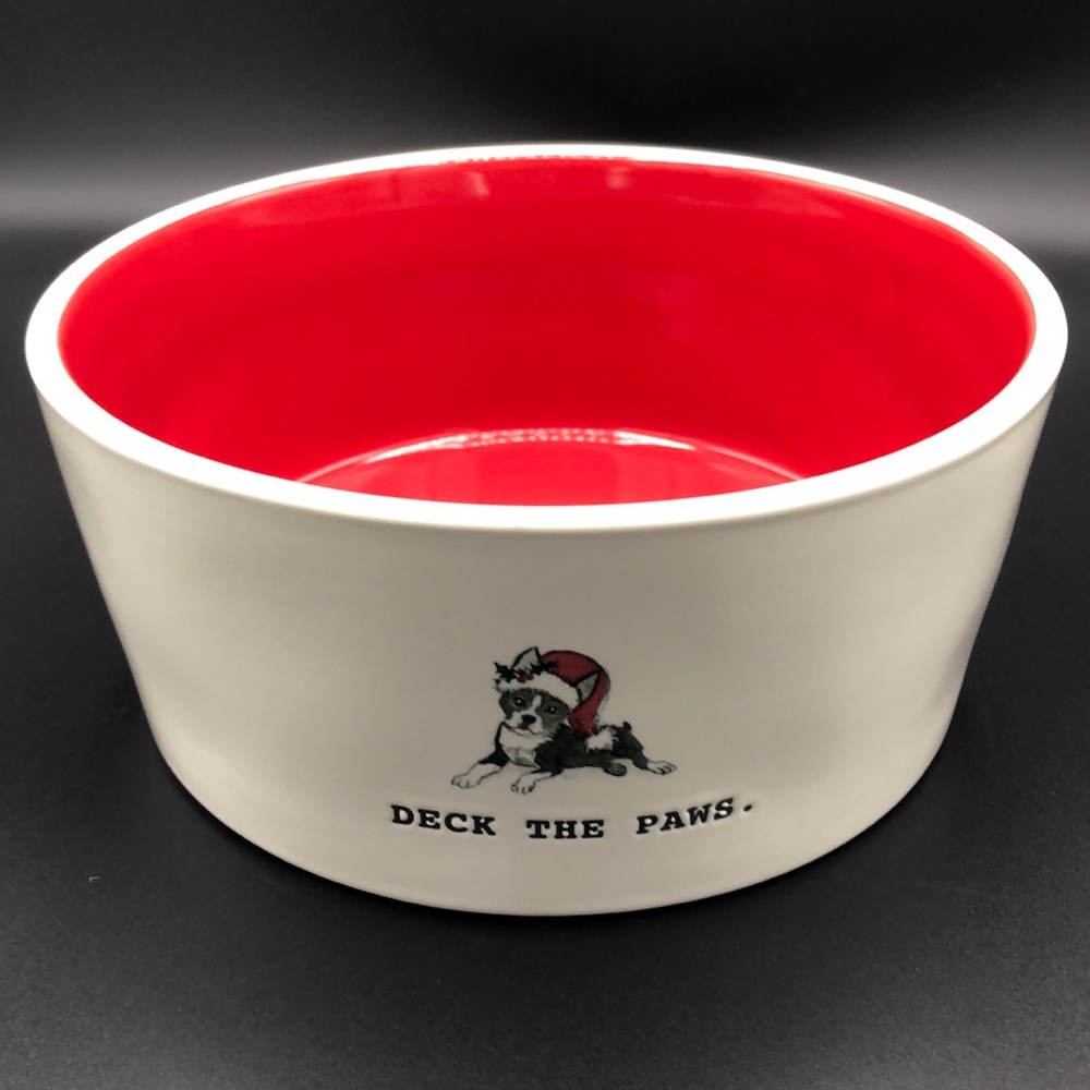 RAE DUNN Deck the Paws Type Set Dog Bowl Red Ivory